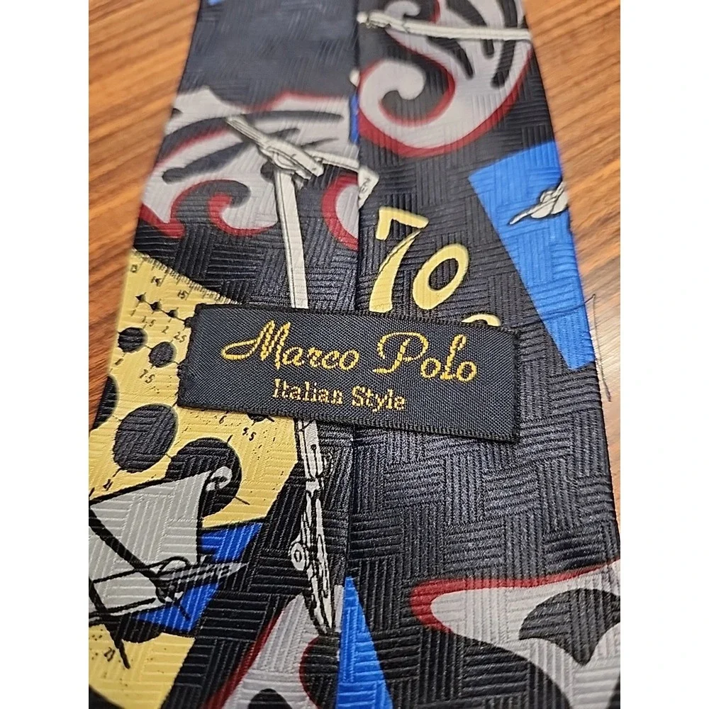 Unique Vintage Marco Polo Neck tie Polyester‎ Architecture Architect Protractor